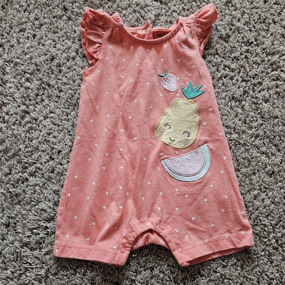 Chick Pea Coral Baby Romper with Heart Accents